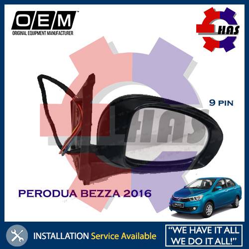 PERODUA BEZZA 2016 DOOR SIDE MIRROR WITH LAMP 9PIN (AUTO FOLDABLE)